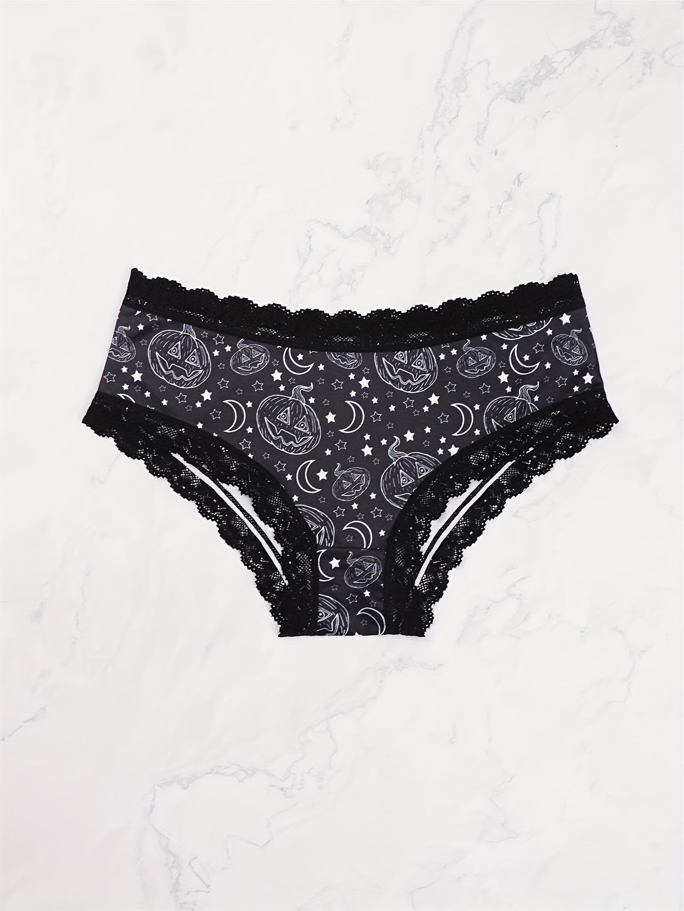 Braguitas hipster de Halloween Dircho para mujer (paquete de 6) - Mezcla de poliéster sexy de tiro bajo con estampado gótico