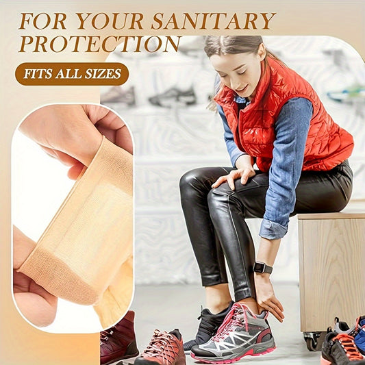 50pcs Disposable Nylon Slip-On Socks - Tan, Smooth Knit, Perfect for Travel, Guests & Everyday Use