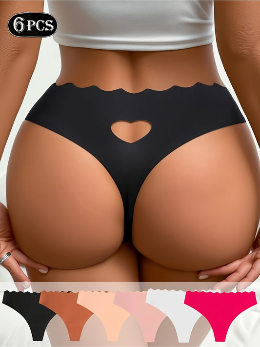 6-Pack Women's Low Waist Thong: Seamless, Heart Design with Wavy Edges