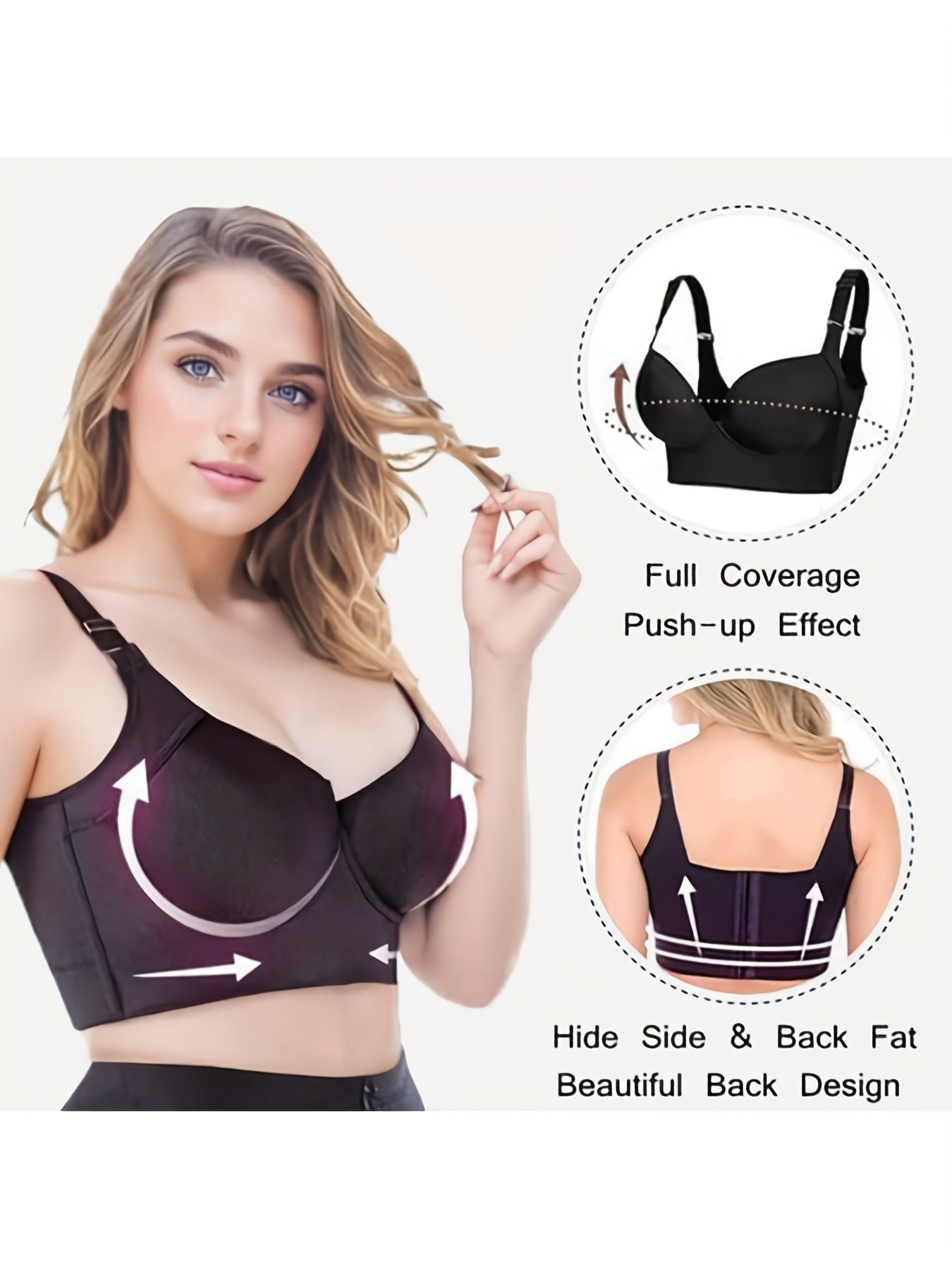 Nahtloser Push-Up-BH mit voller Abdeckung für Damen – bequem, stützend, schwarze Nylon-/Elasthan-Mischung