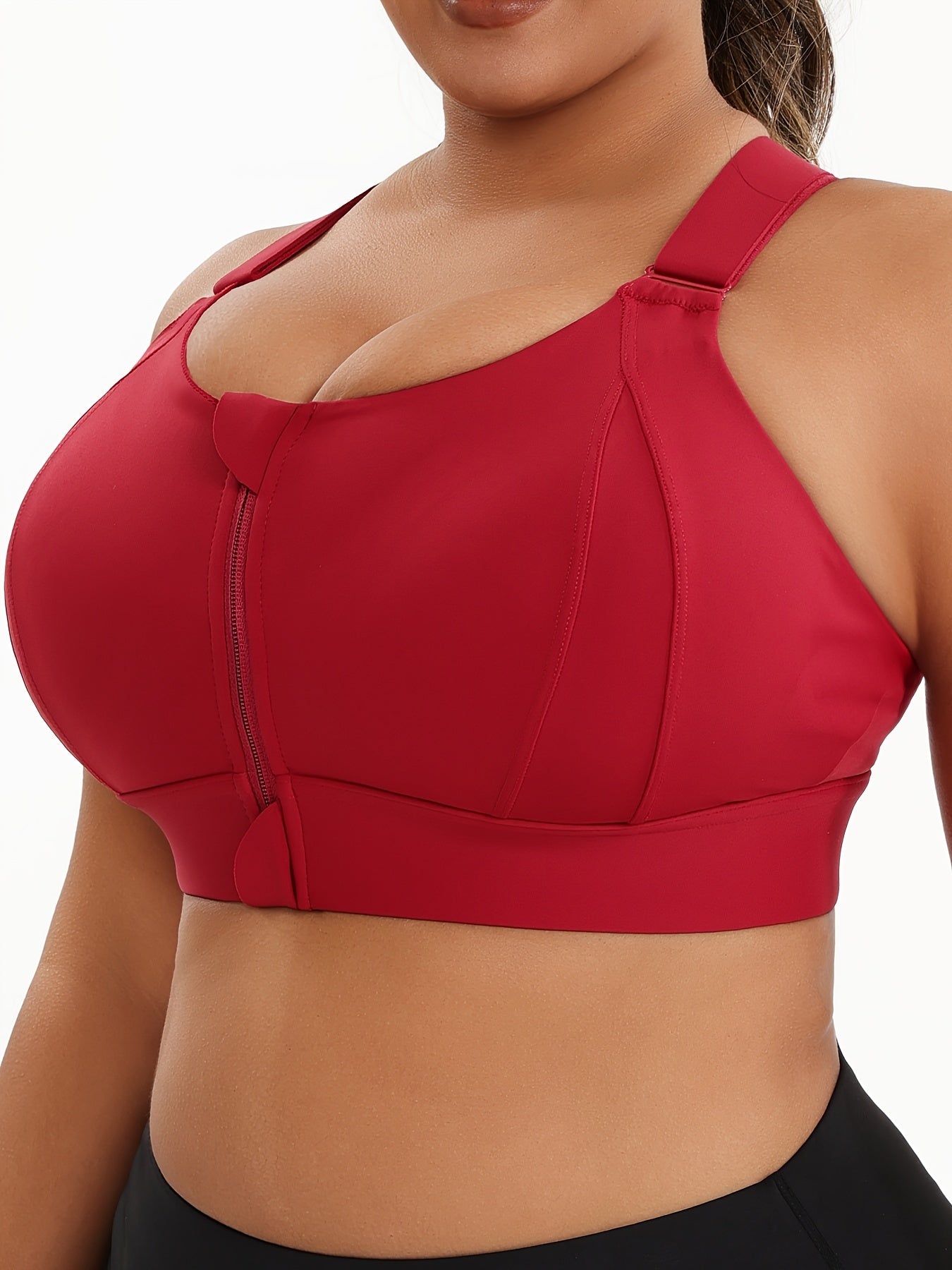 Women's Plus Size Sports Bra with Zipper, Blue - Ideal for Yoga & Pilates, Comfortable Fit