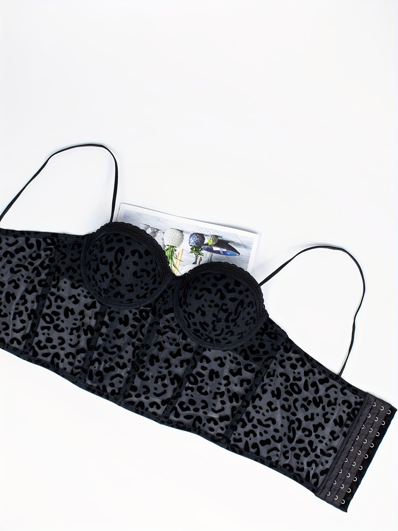 1pc Leopard Print Mesh Lace Trim Underwire Push-Up Bra - Comfortable Everyday Women's Lingerie
