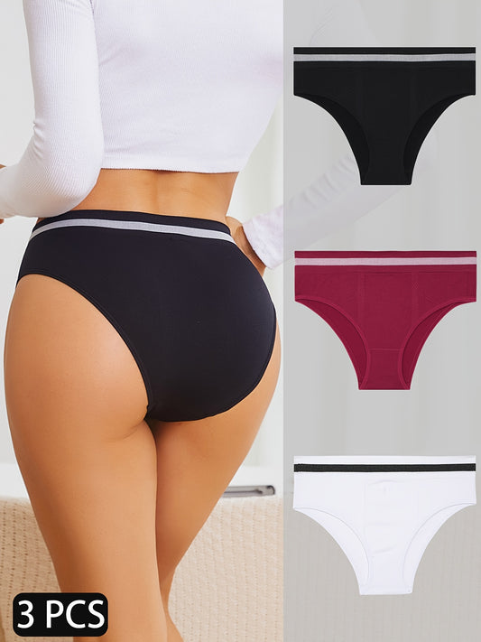 Women's Stretchy Intimates Panties - 3pcs Stripe Print