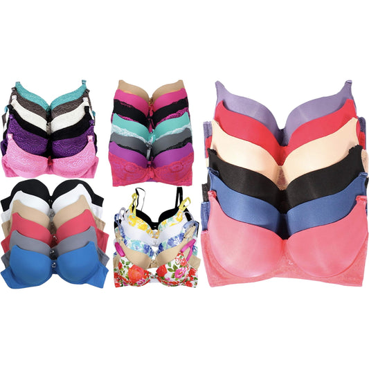 Sujetadores de talla grande para mujer, paquete de 6, surtido aleatorio, estampados, con aros, 34D-46DDD