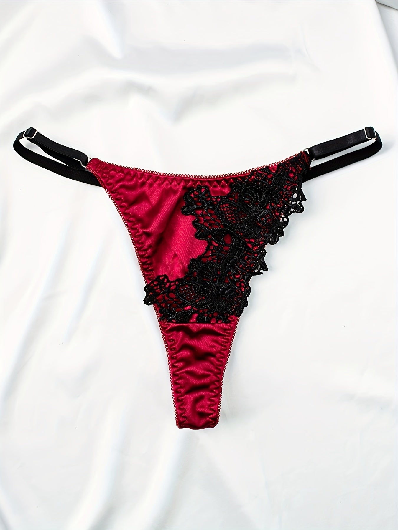 Sexy Satin Bra & Panty Set with Floral Embroidery, Push Up, Thong & Garter Belts - Women's Lingerie
