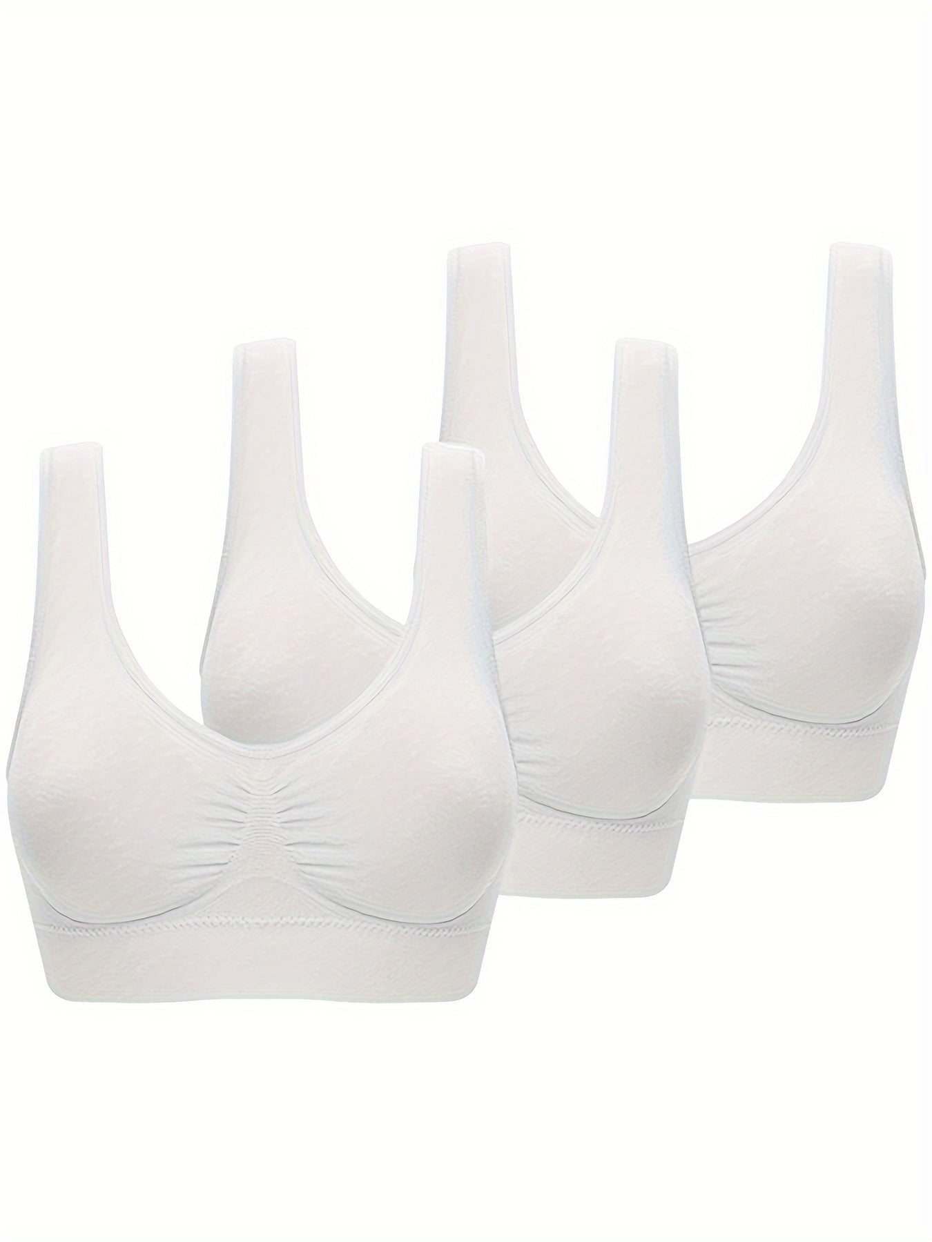 3Pcs Women's Seamless Wireless Solid Color Sports Bra Set - Comfy Round Neck & Sporty Design