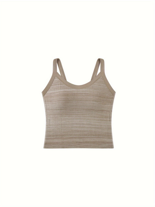 Girls Ribbed Casual Versatile Cami Top, Fashion Comfortable With Chest Pad Fixed Integrated Base Layer Top For 14-18