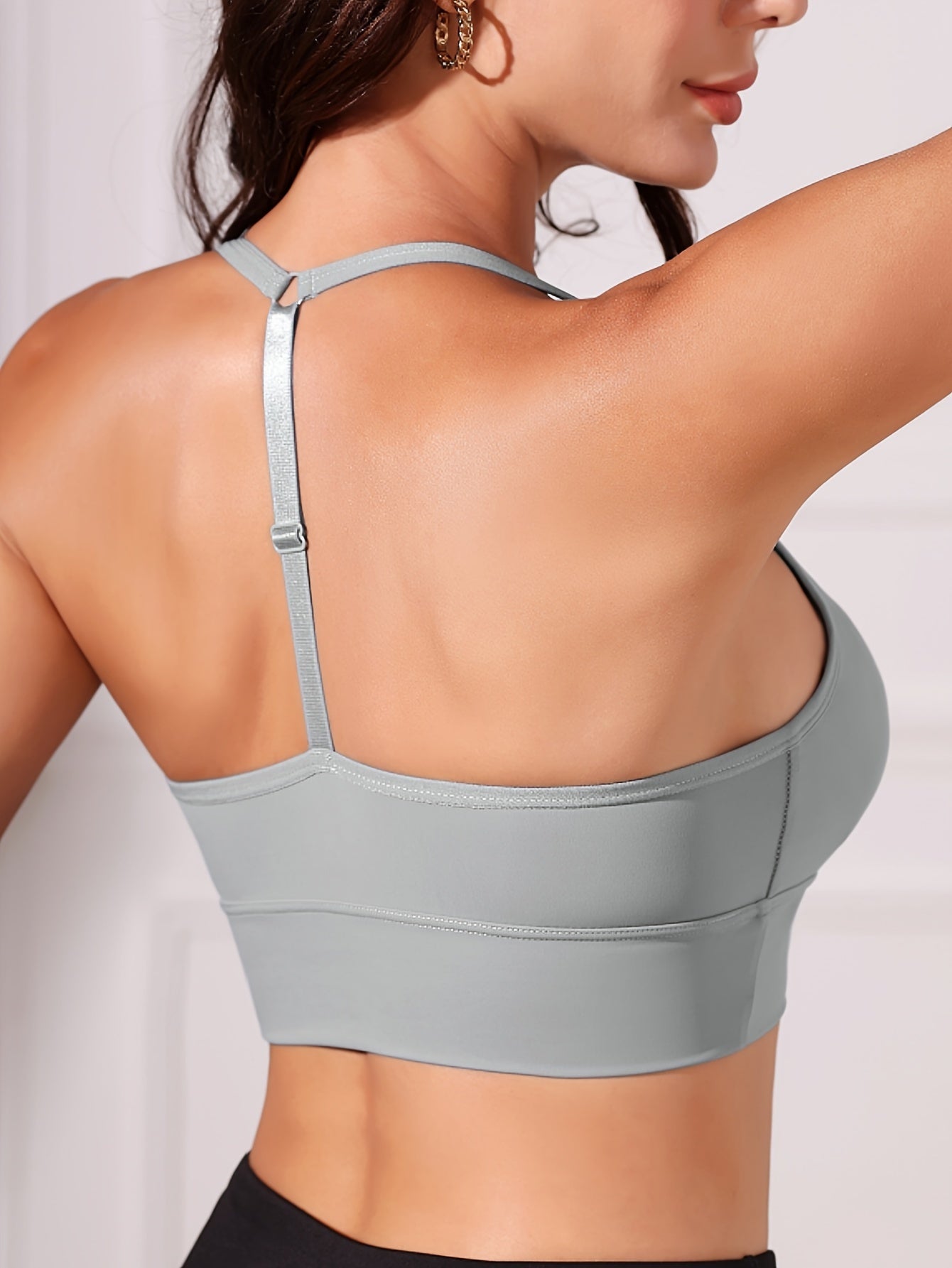 1pc Seamless Halter Sports Bra, Comfy Sporty Fitness Adjustable Bra, Women's Lingerie & Underwear