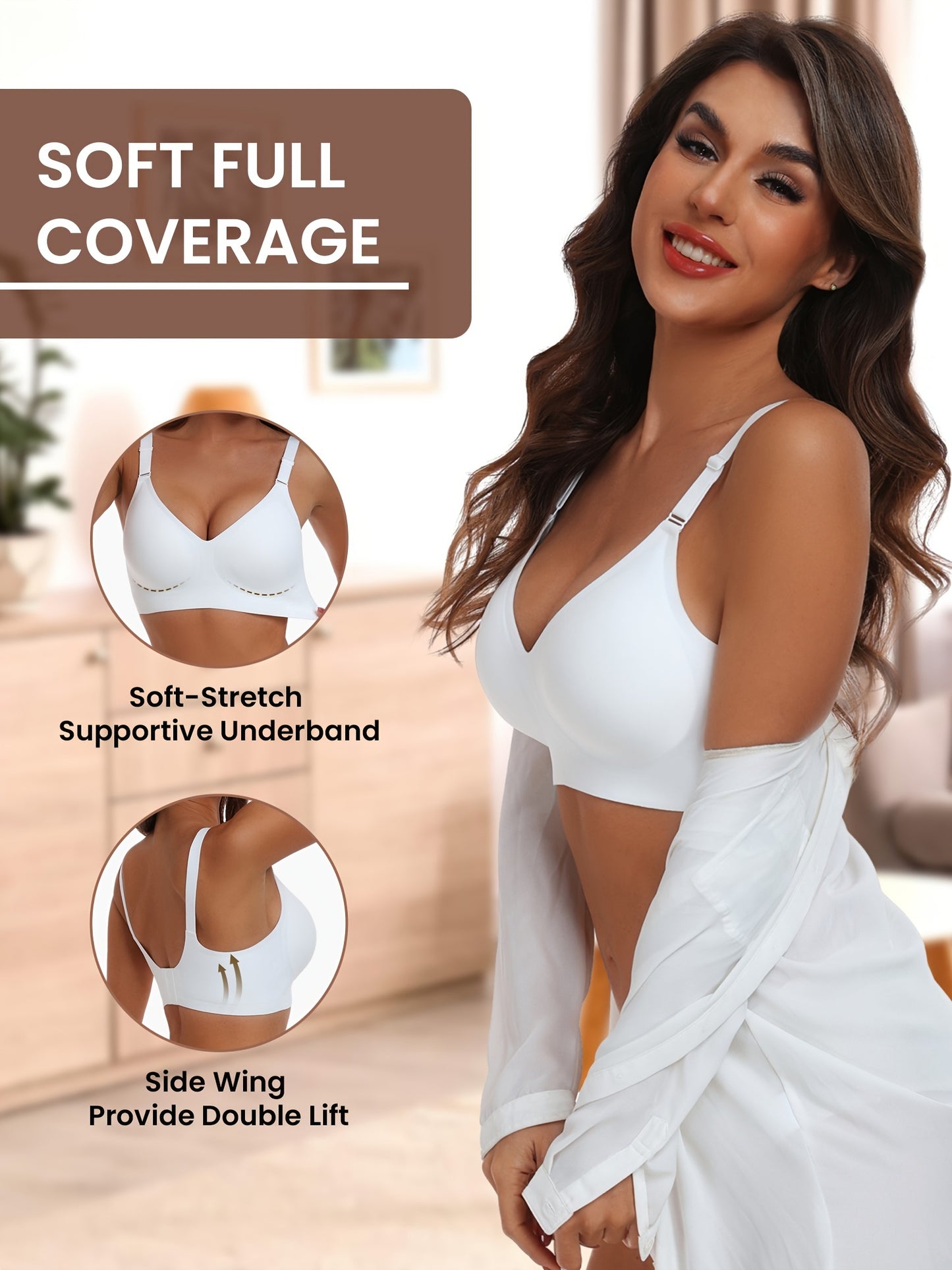Seamless Wireless Push-Up Bra – V-Neck Comfort Everyday Support