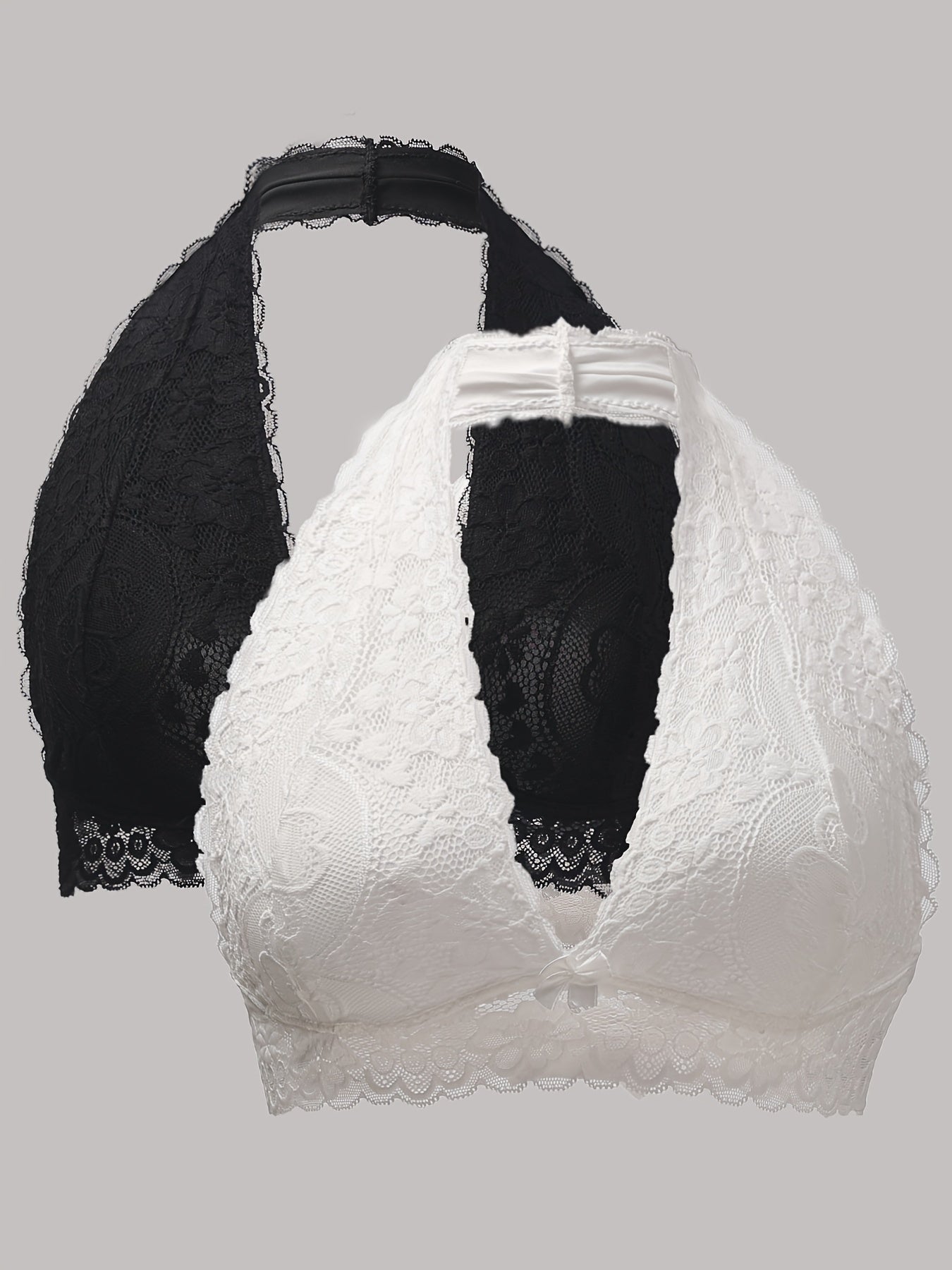 2pcs Solid Lace Halter Bras - Comfy, Breathable Women's Lingerie