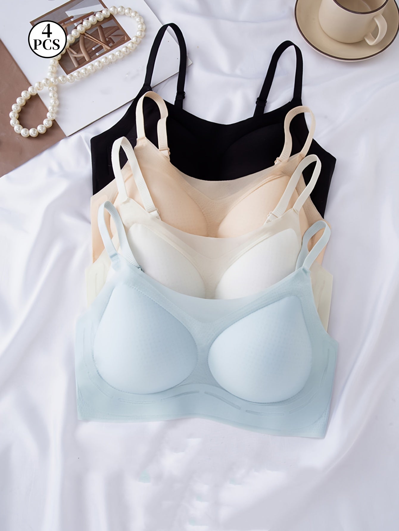 4PCS Invisible Push-Up Bras - Wireless Seamless Ice Silk Comfort