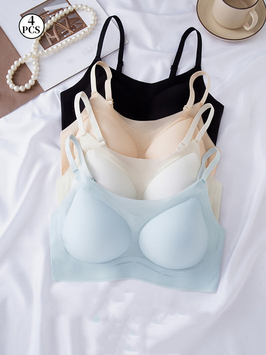 4PCS Invisible Push-Up Bras - Wireless Seamless Ice Silk Comfort