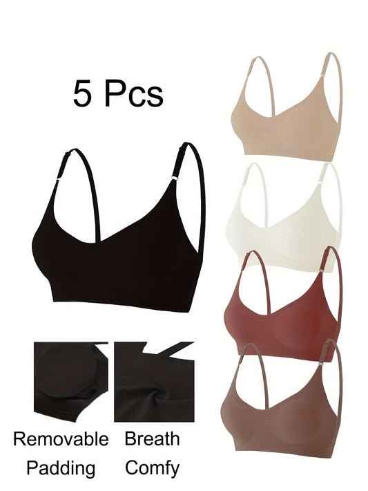5pcs Seamless Wireless Bras | Comfy Breathable Women's Lingerie