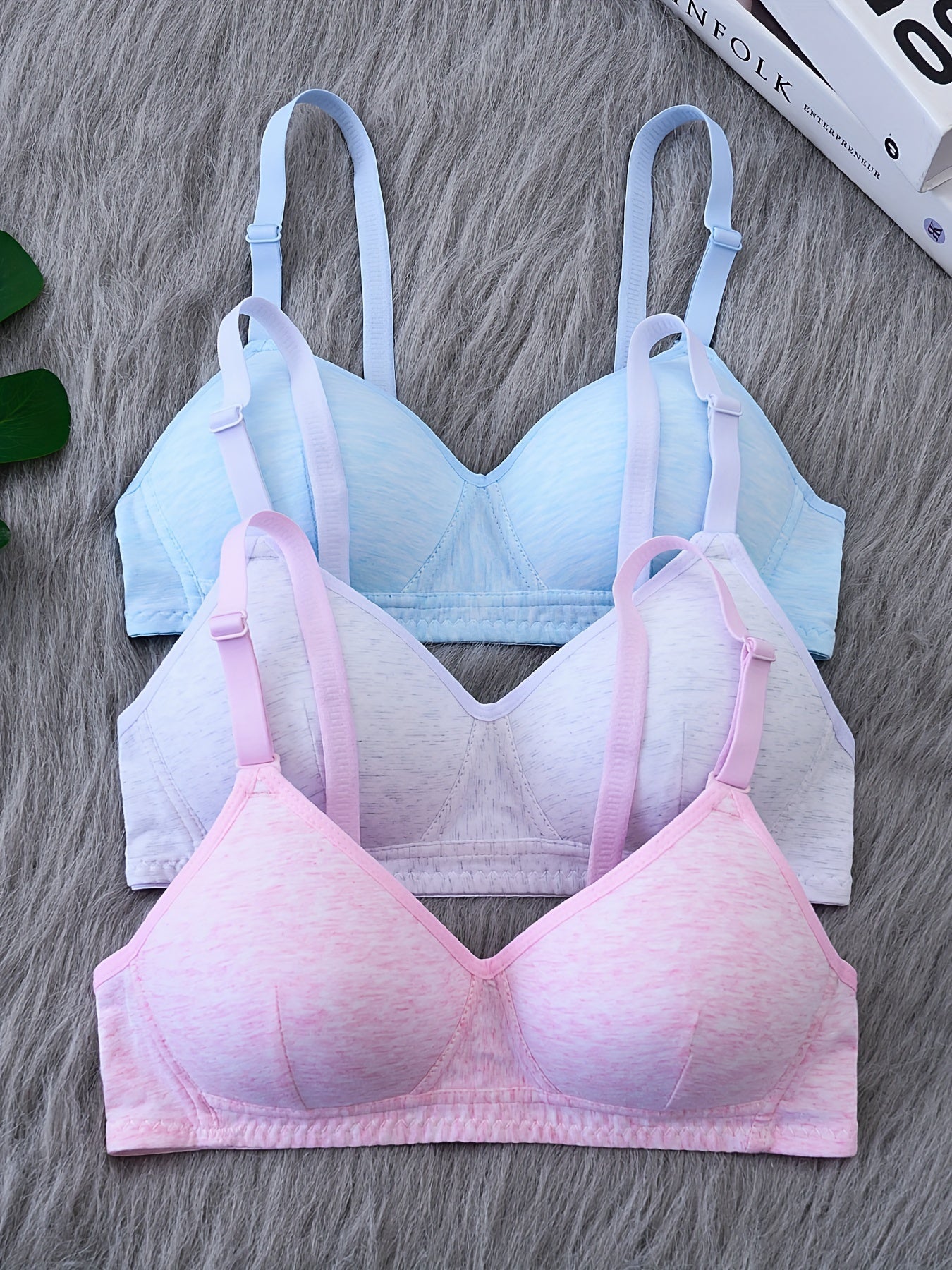 3 Pcs Teen Girls Seamless Wireless Bras - Cotton, Adjustable Straps, Comfy for Running & Workout