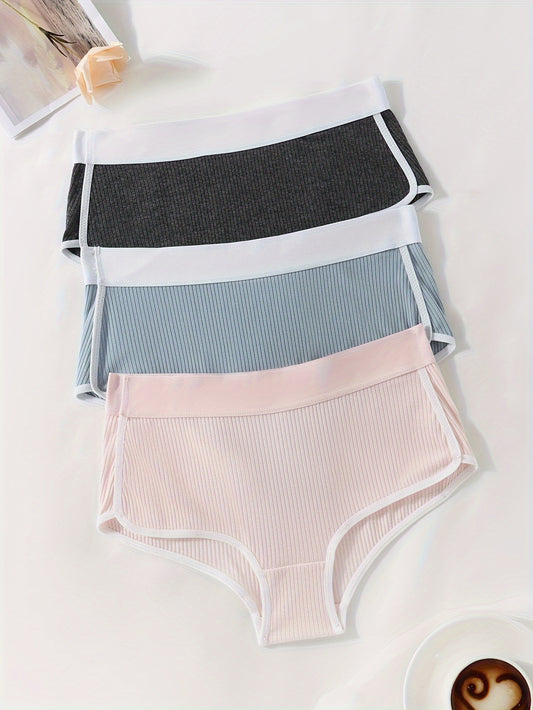3pcs Seamless Color Block Briefs - Women's Comfy, Breathable & Stretchy Intimates Panties