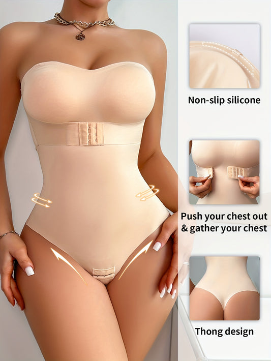 Seamless Bodysuit Shaper for Women - Smooths Back, Lifts Bust, Non-Slip Band
