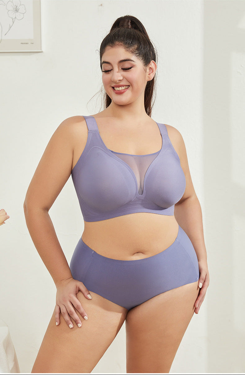 Plus Size Full Coverage Seamless Mesh Bra: Minimizes Bust, Prevents Sagging, Thin Cups