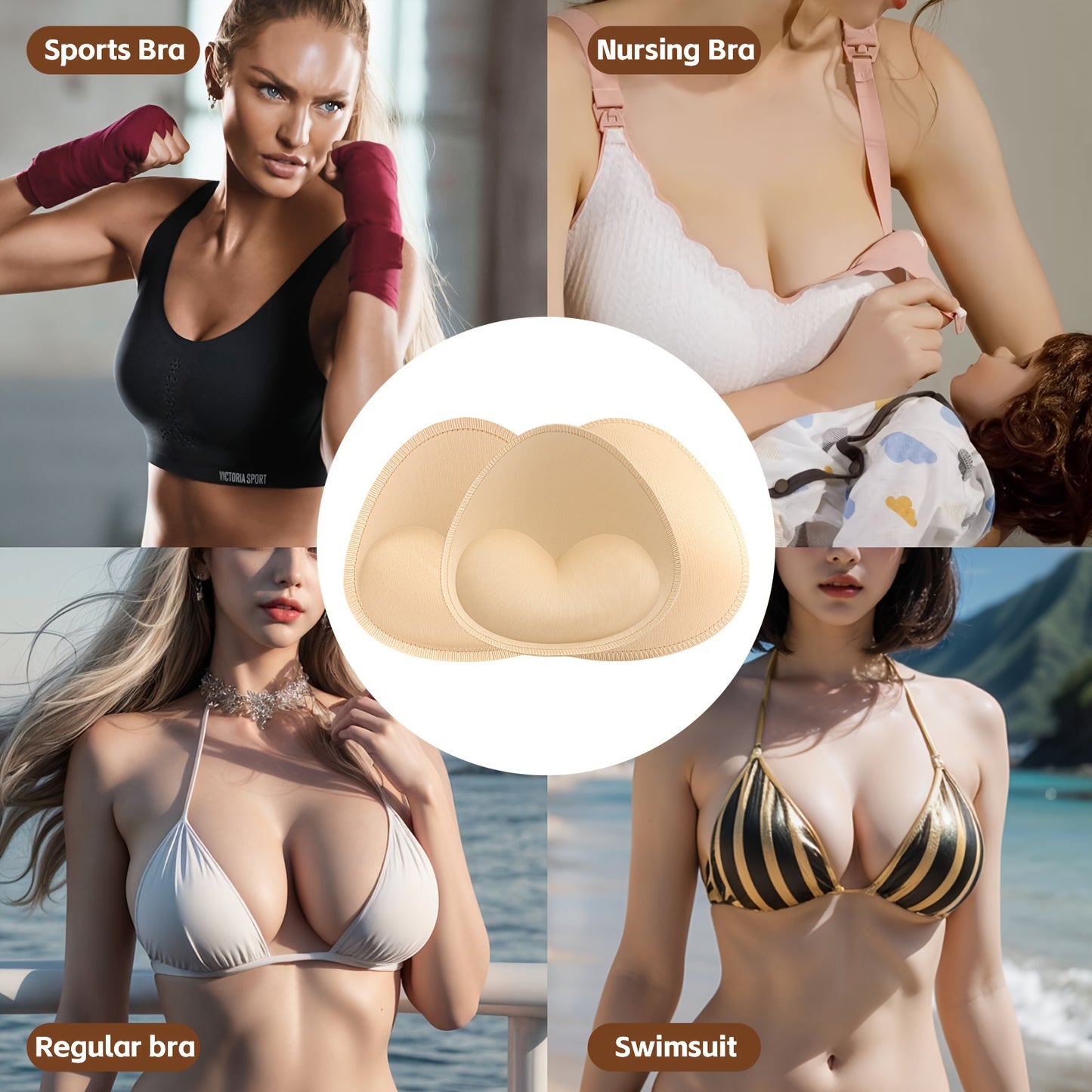 4 Paar nahtlose Push-up-BH-Polster – unsichtbare Brustvergrößerer für Damen-BHs, Bikinis und Tops