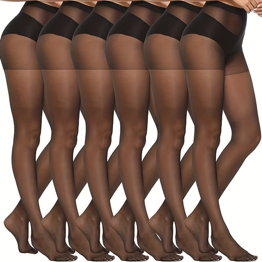 6 Pack Women's Solid Slim High Waist Semi-Sheer Footed Pantyhose Stockings & Hosiery