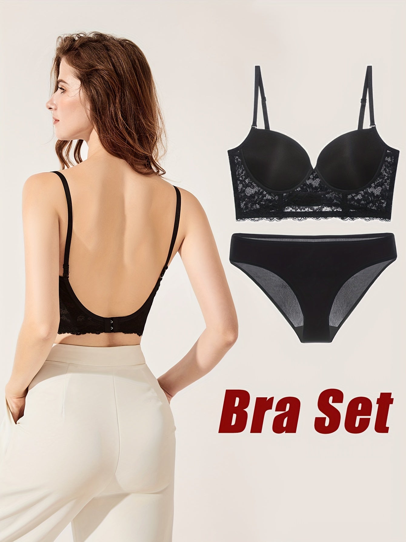 Floral Lace Bra Set - Push Up Lingerie & Panties