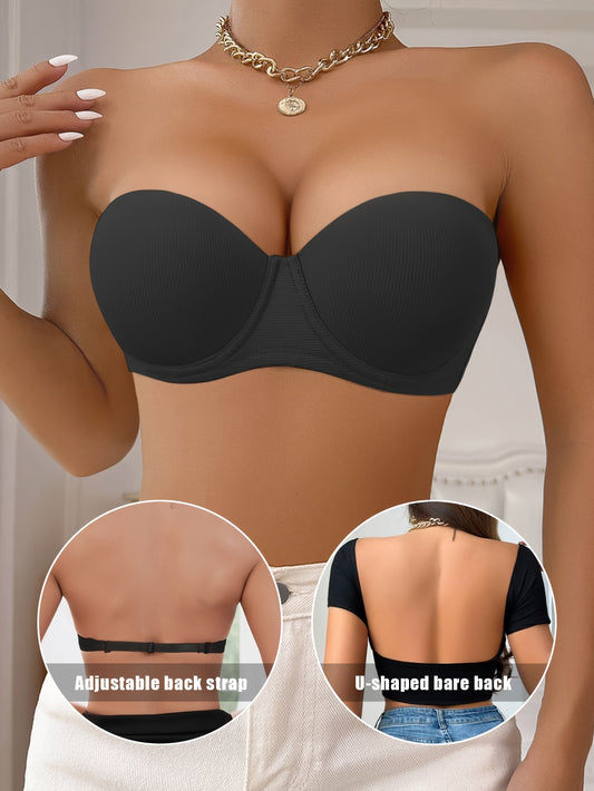 Damen Halbschalen-Push-Up-BH mit Bügeln und trägerlosem Design – Bequeme Dessous