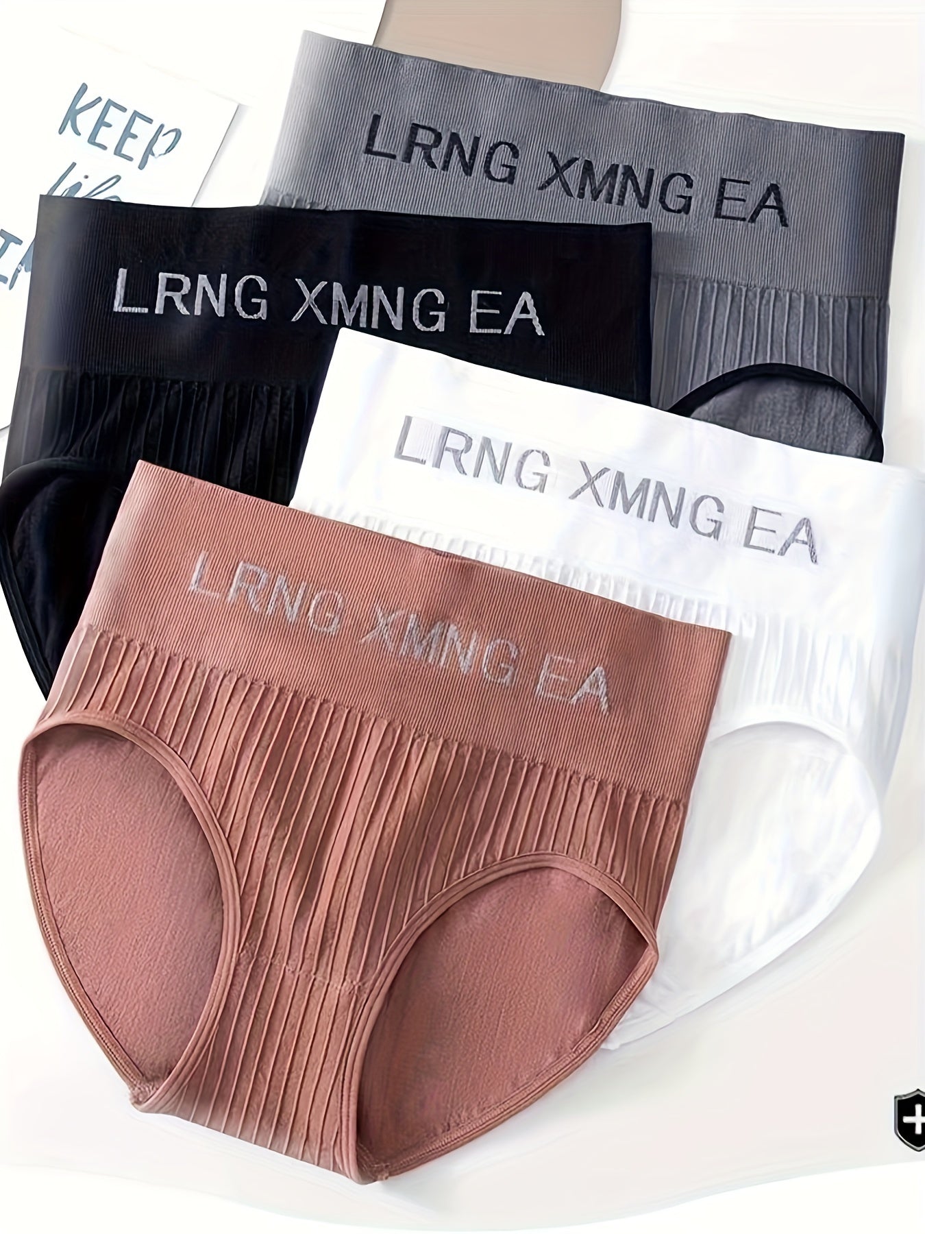 8 Pcs Women's Sporty Rib Knit Letter Print High Waisted Absorbent Breathable Butt Lifting Panties
