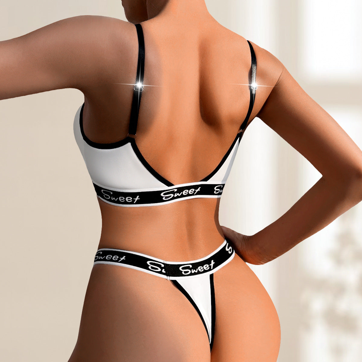 Sport Bra & Thong Set: Cotton Lined, 3/4 Cup, Light Sports Style