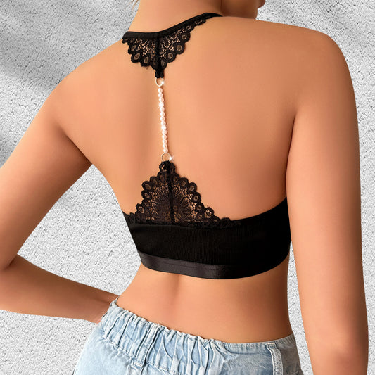 Women's Backless Lace Bra: Adjustable Straps, Push-Up, 3/4 Cup