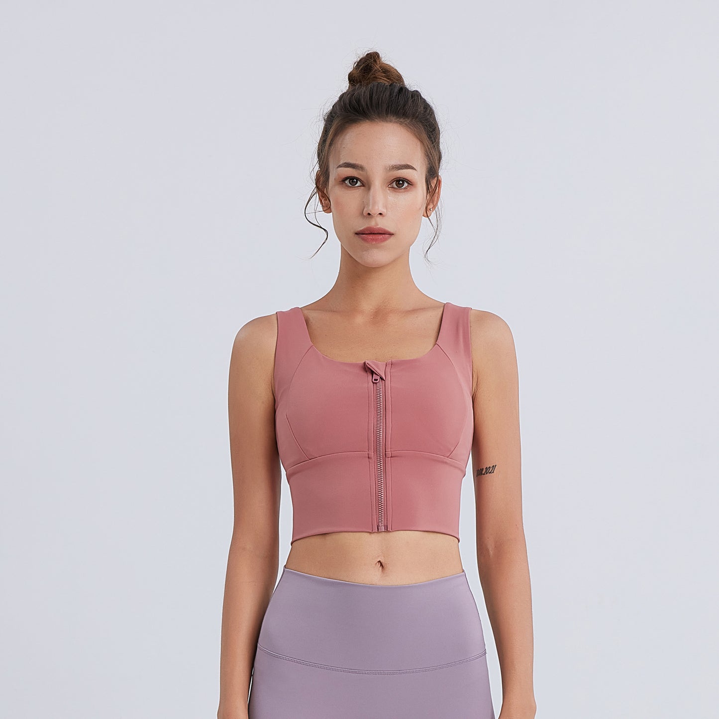 Sujetador deportivo con cremallera para mujer: push-up sin aros, antichoque, copa completa y soporte
