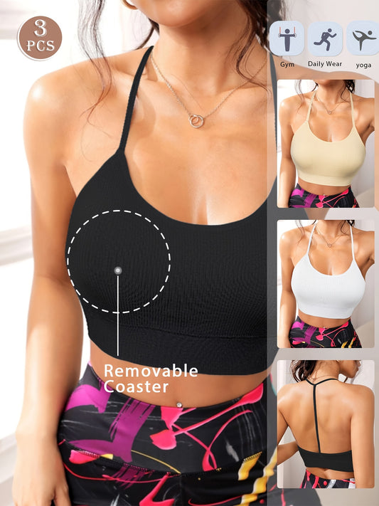 3 Pcs Striped Fitness Tank Top Camisole Bra Set