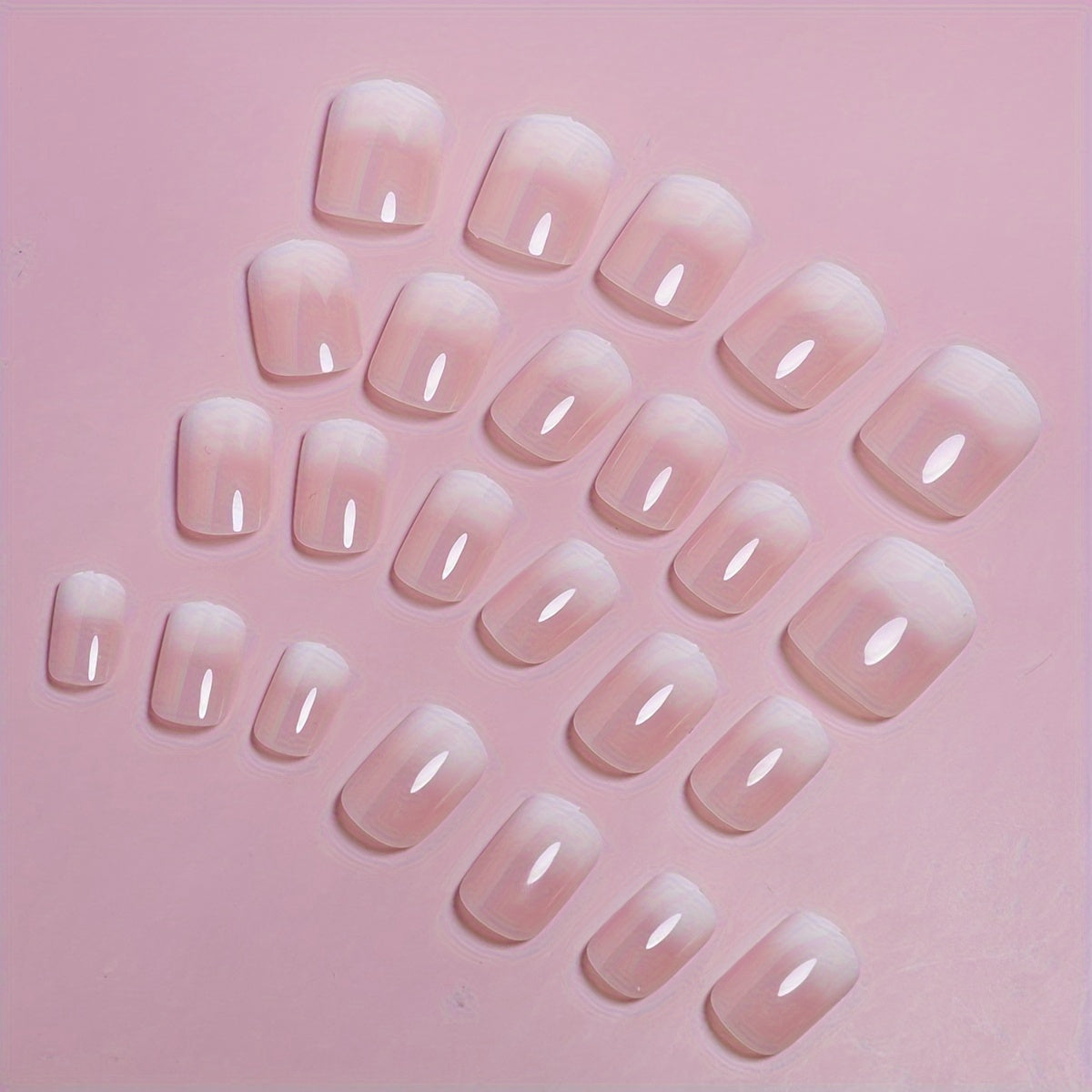 Loved 24 - Pack Glossy Pink Gradient Short Square Press - On Nails for Special Occasions