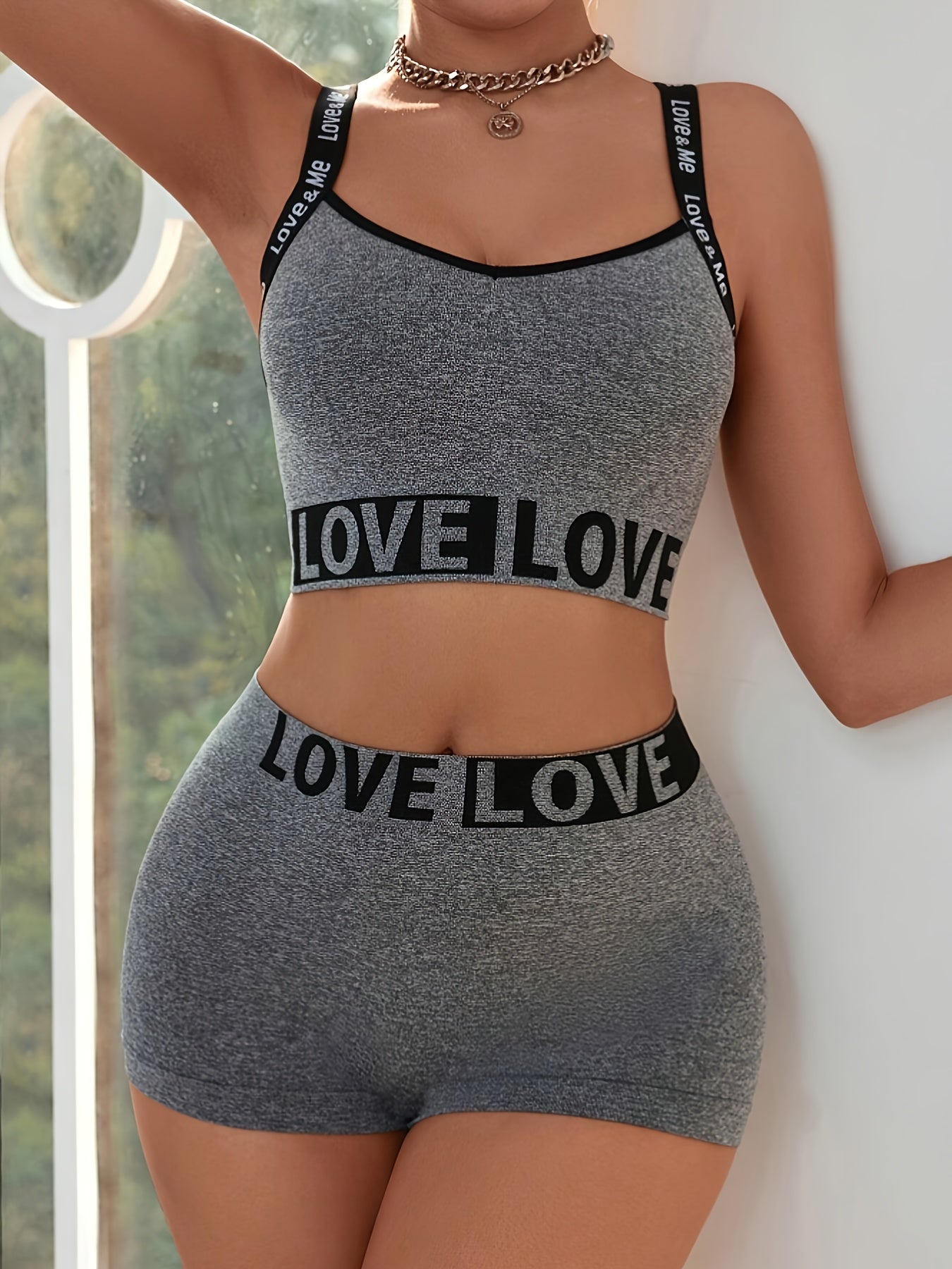 3-teiliges Damen-Set aus hoch taillierten, sexy Love Letter-Shorts und Bralette – No-Cut-Design für Sommer und Herbst