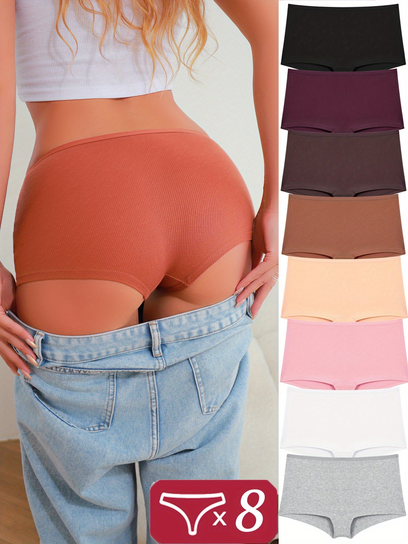 8pcs Women's Comfortable High Waist Boxer Briefs - Ideal Panties for All-Day Comfort