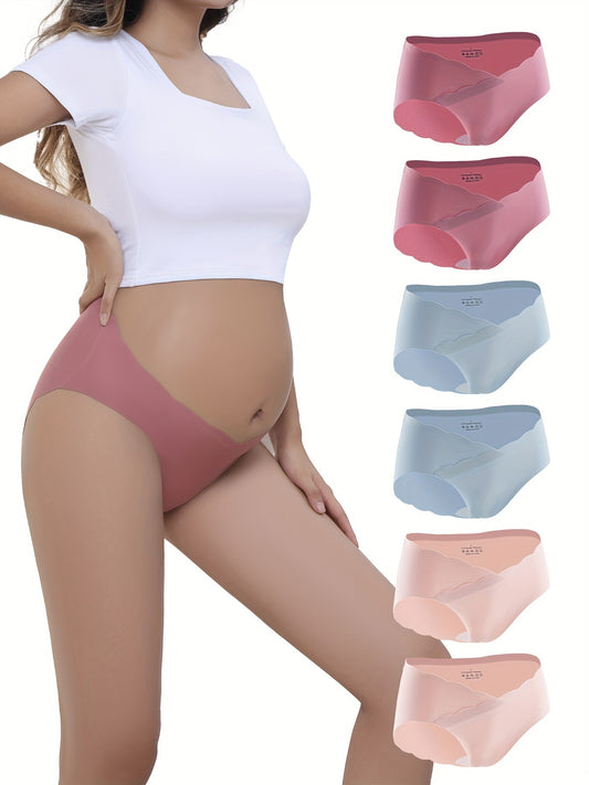 6 Pcs Women's Maternity Boxer Briefs - Comfort Fit, Stretchy, Low Waist, Breathable Nylon Blend (Pink, Blue, Gray, Light Pink)