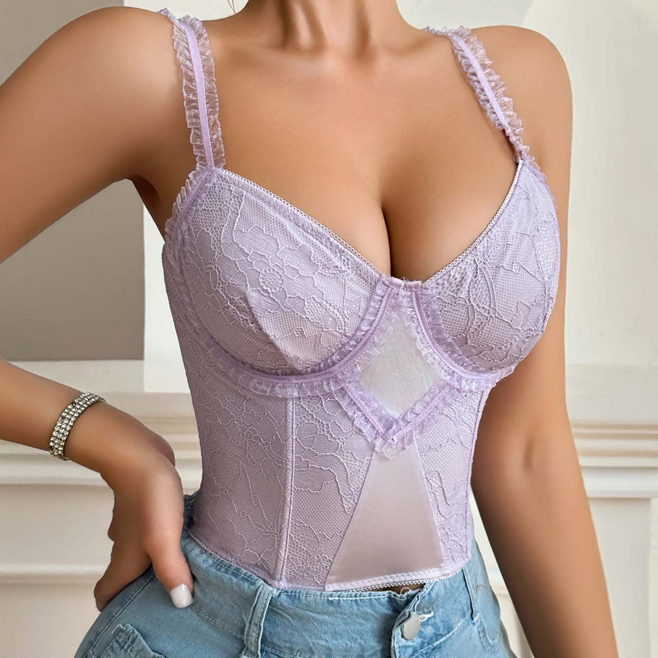 Women's Fishbone Corset Bustier: Push-Up Side Support, 7-Row Hooks