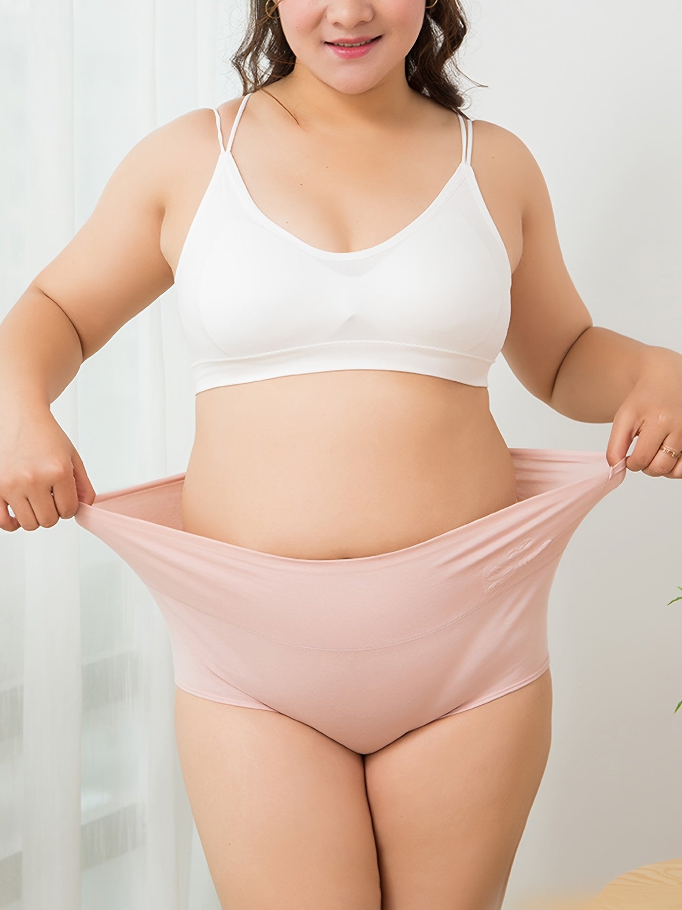 4-teiliges Damen-Höschen in Übergröße, nahtlos, hohe Taille, Bauchkontrolle, elegantes Schwanenmuster