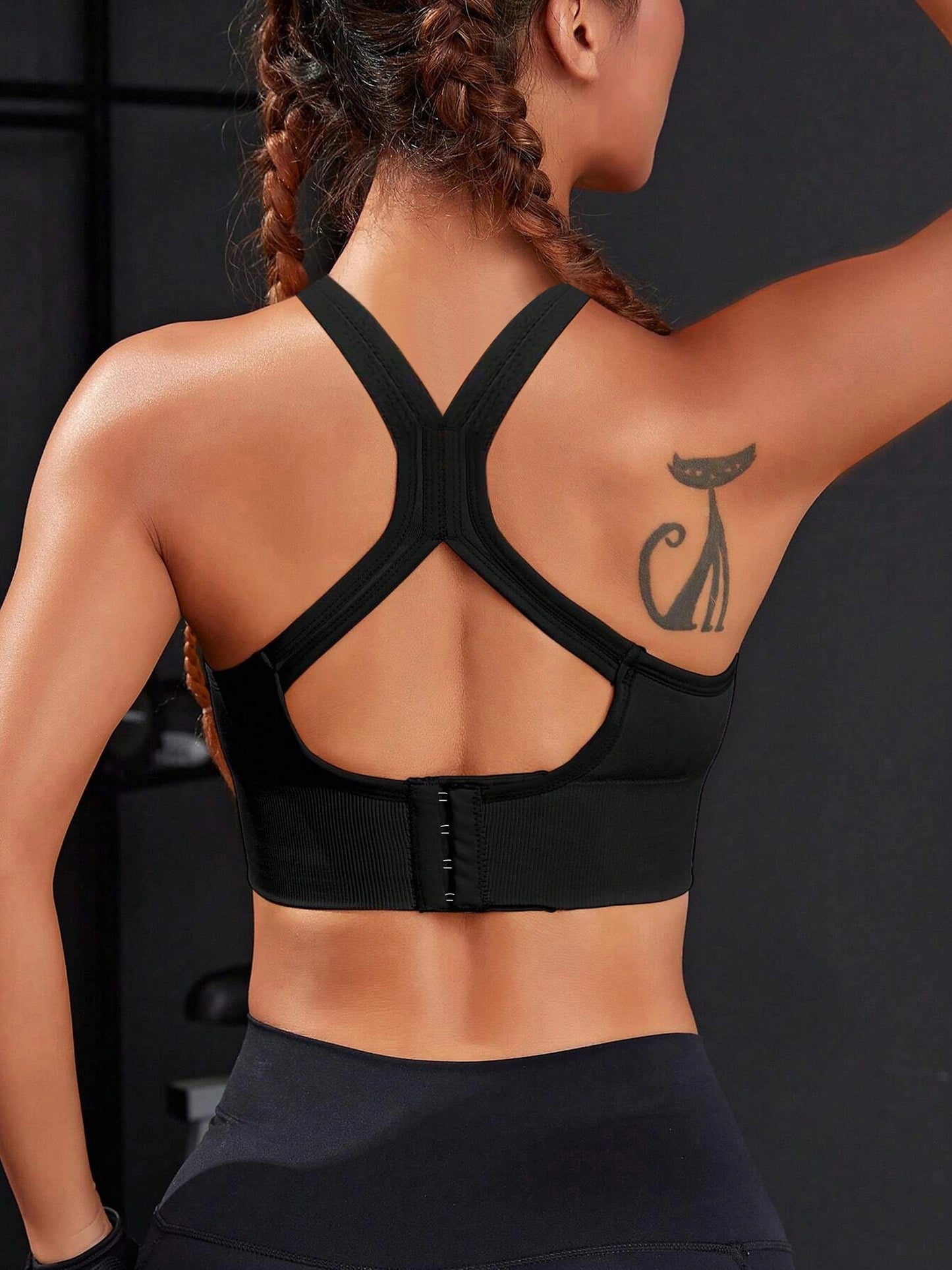 Einfarbiger Beauty Back Sport-BH, stoßfester Lauf-Workout-Yoga-BH mit Polsterung, Activewear für Damen