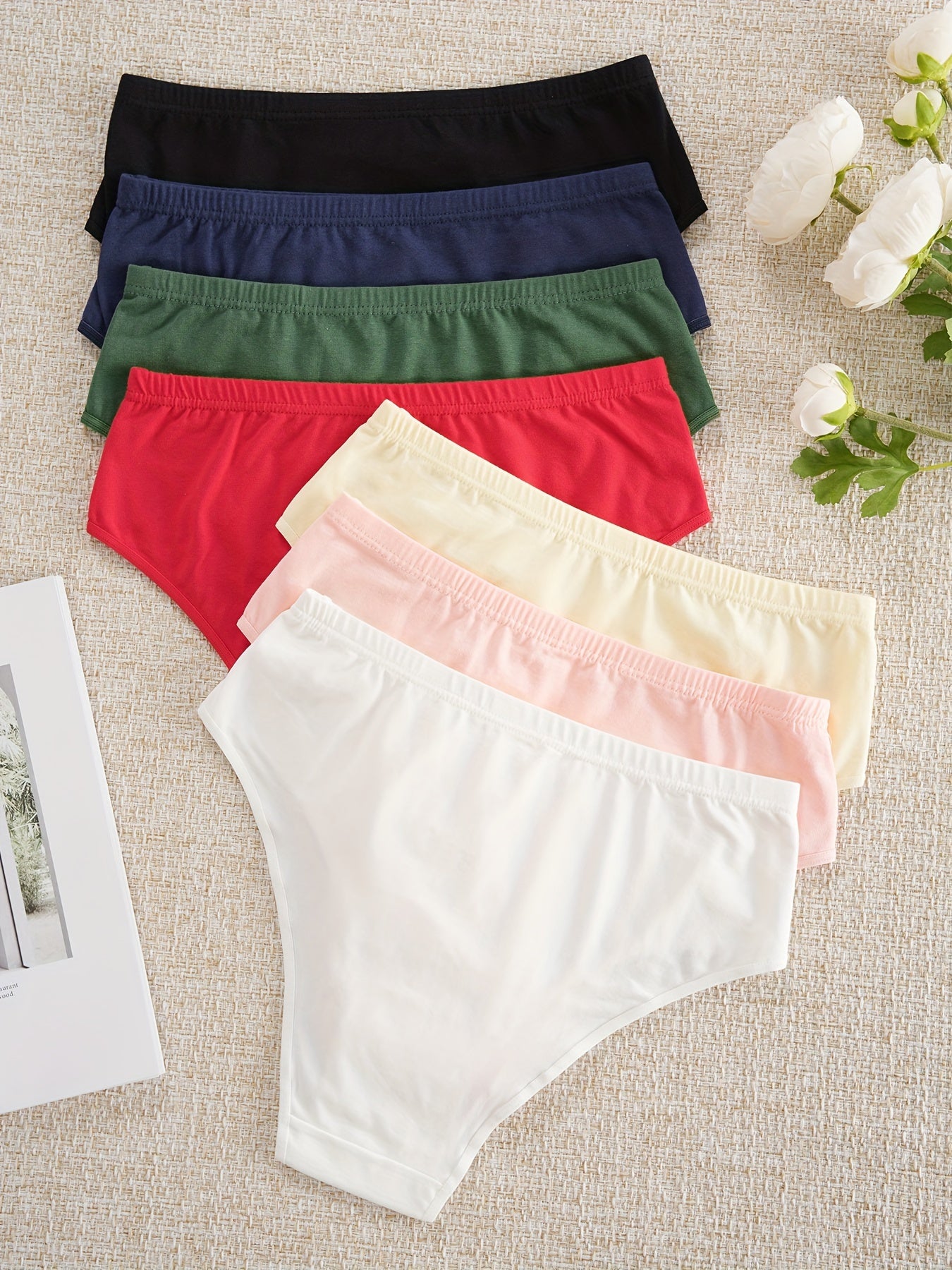 7-teiliges Set mit schlichten, einfarbigen Slips, weichen und bequemen, dehnbaren Dessous, Dessous und Unterwäsche für Damen