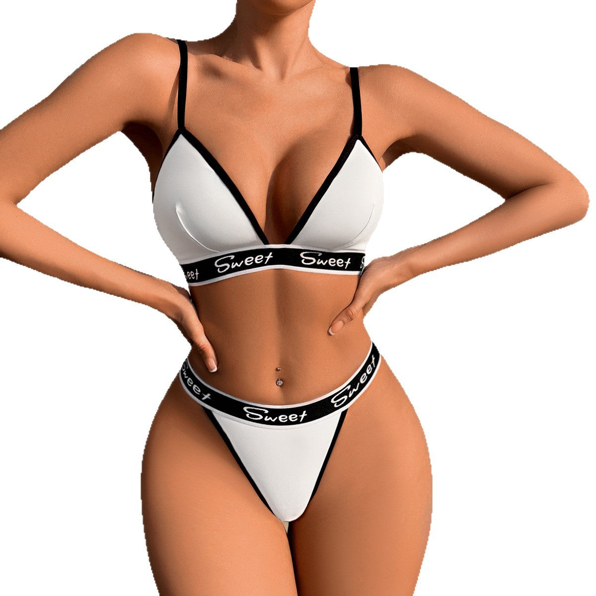 Sport Bra & Thong Set: Cotton Lined, 3/4 Cup, Light Sports Style