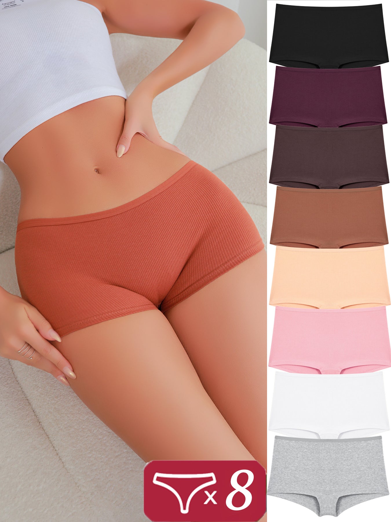 8pcs Women's Comfortable High Waist Boxer Briefs - Ideal Panties for All-Day Comfort
