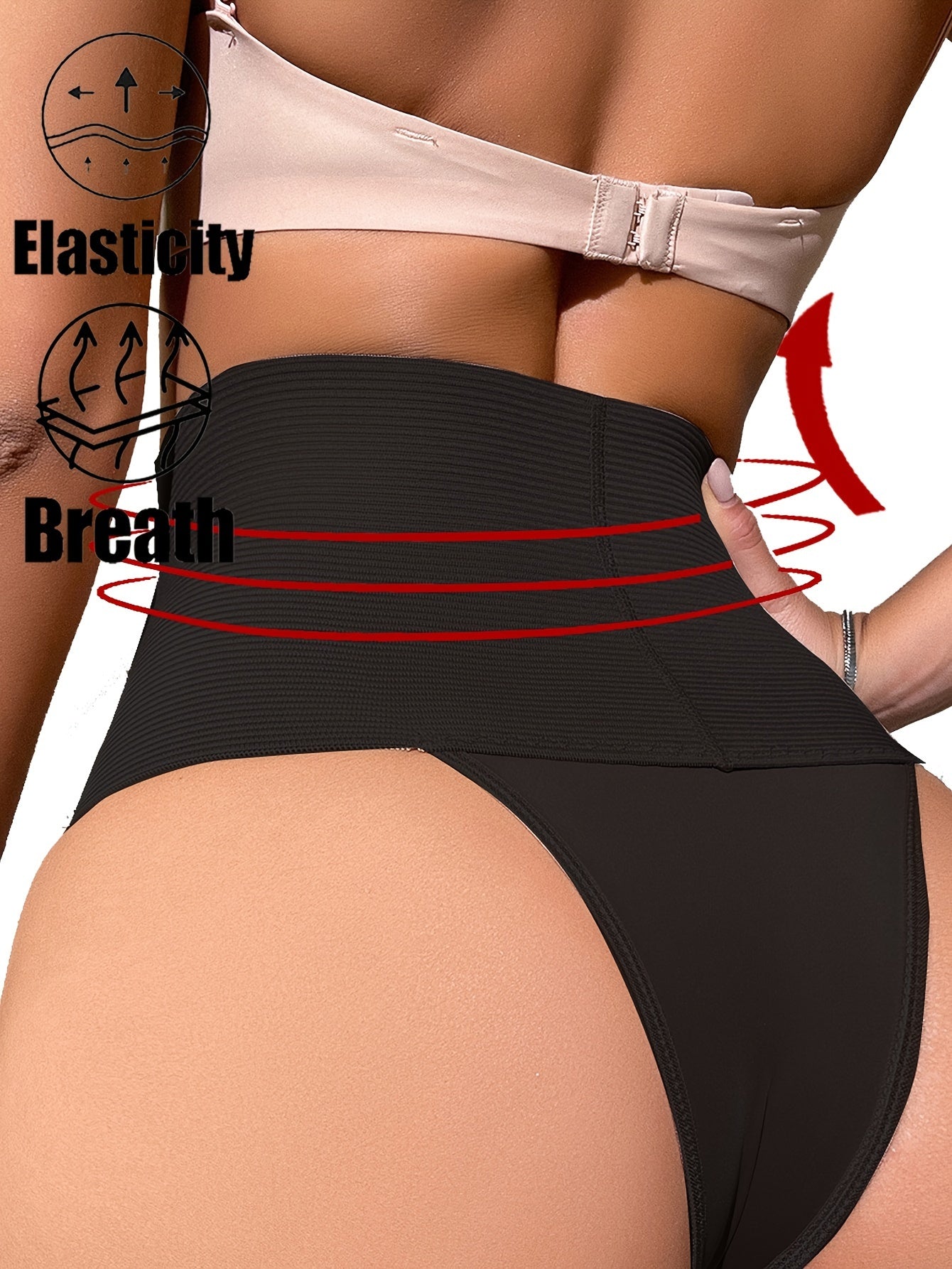 High Waist Control Panties, Breathable & Comfy Elastic Intimates Shapewear Thongs, Women's Lingerie & Underwear