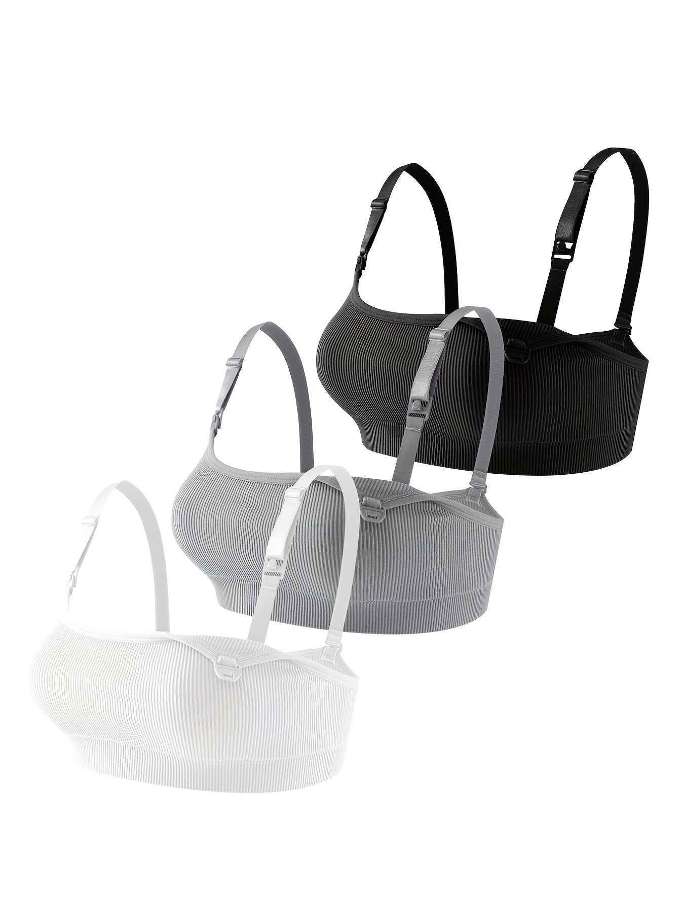 3 Pcs Pregnant Women's Nursing Bras Solid, Supportive Breastfeeding Comfy Maternity Bra For Daily Comfort Open Front Button Maternity Nursing Bra