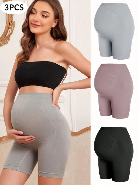 3PCS Solid Color Maternity High-Waist Support Panties with Tummy Control