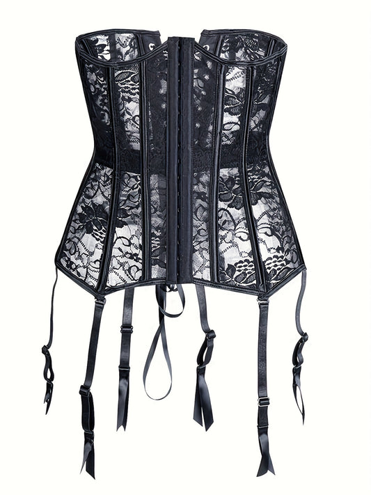 Semi Sheer Floral Lace Corset - Women's Underwear & Shapewear with Garter Belts