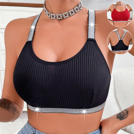 Women's Y-Back Push-Up Bra: Side Support, Outerwear Style with Silver Ribbon