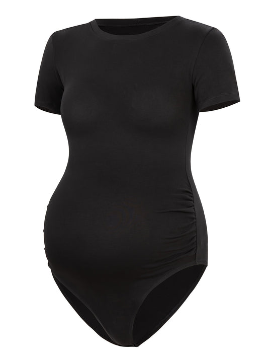 Women's Summer Maternity Solid Short Sleeve Jumpsuit - Ideal for Pregnant Women