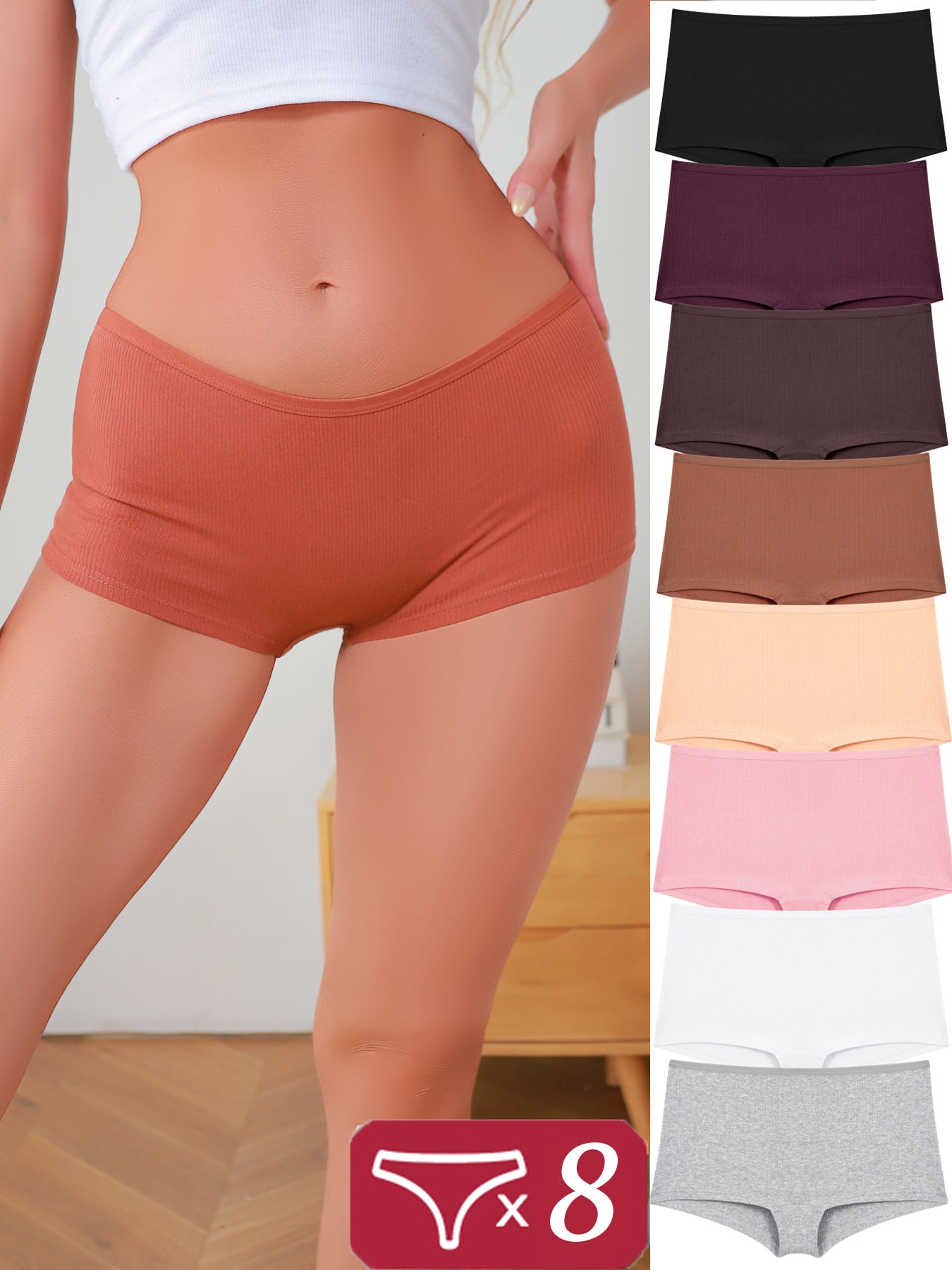 8pcs Women's Comfortable High Waist Boxer Briefs - Ideal Panties for All-Day Comfort