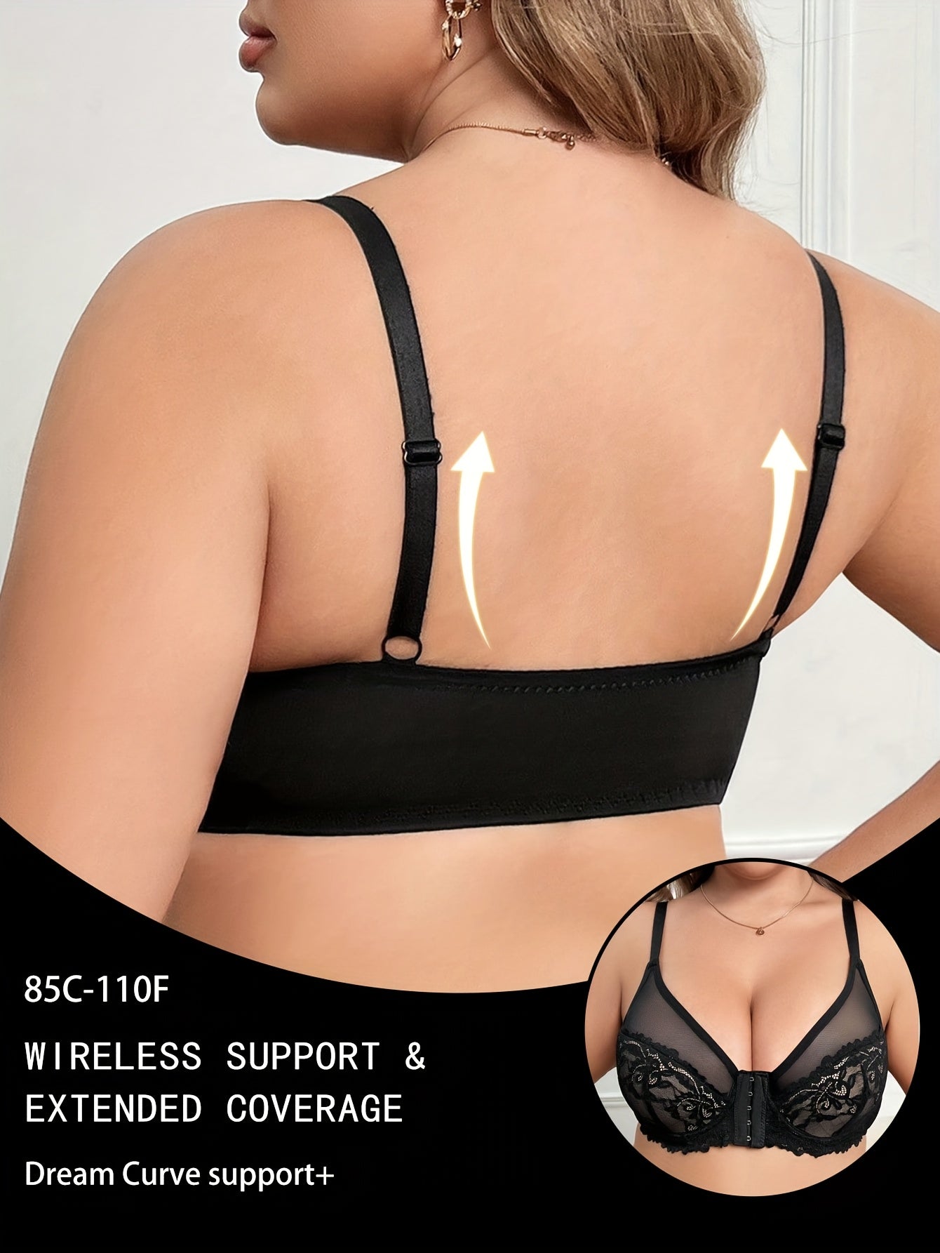 Eleganter Push-Up-BH aus floraler Spitze in Übergröße mit Bügelunterstützung, voller Abdeckung und mehr