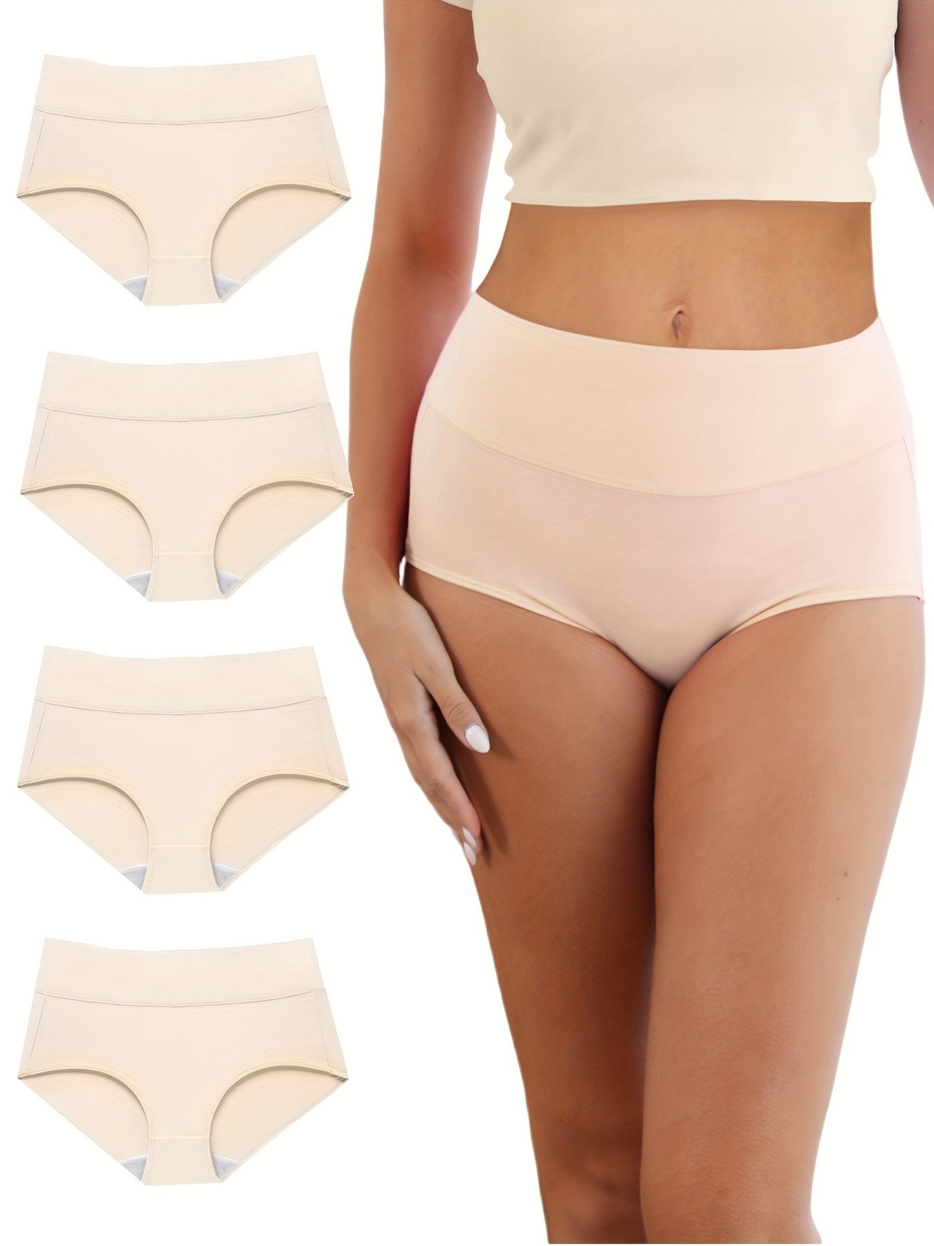 4-teiliges Damen-Höschenset in Übergröße – einfarbig, elastischer Bund, hohe Taille und atmungsaktive Unterwäsche