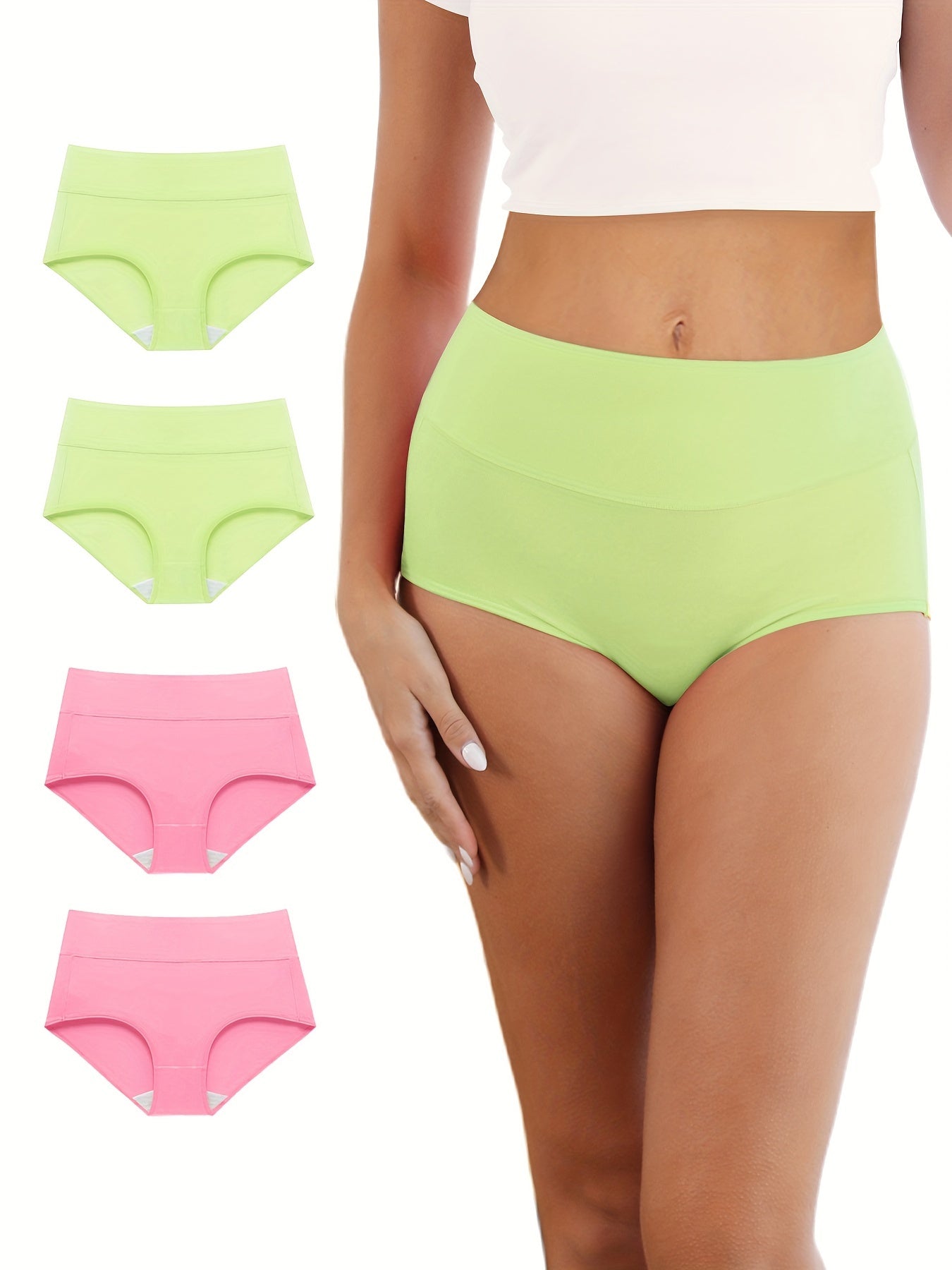 4-teiliges Damen-Höschenset in Übergröße – einfarbig, elastischer Bund, hohe Taille und atmungsaktive Unterwäsche